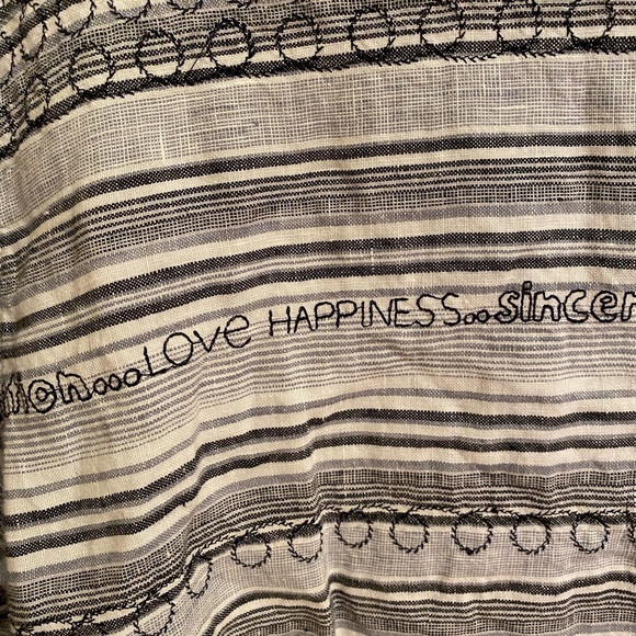 Chicos Linen Shirt Size 2 (12/14) Embroidered Button Up Inspirational 3/4 sleeve - Picture 6 of 15